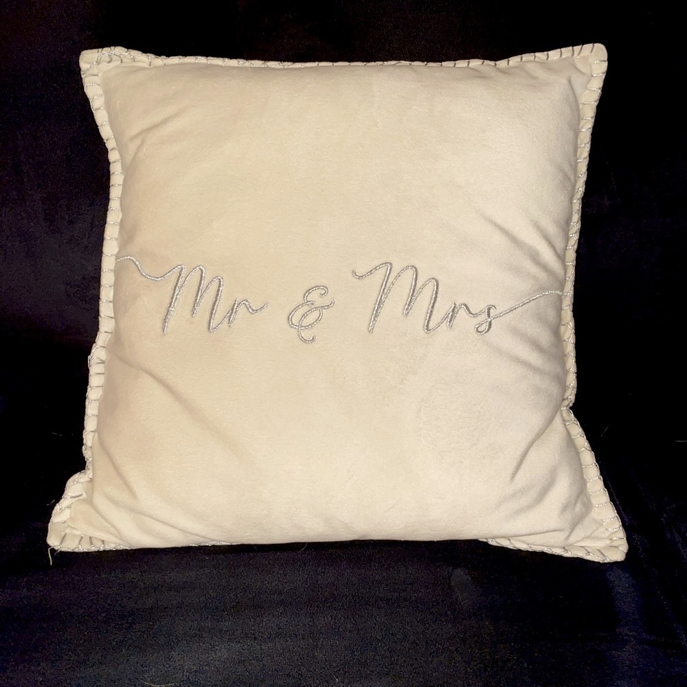 Mr and Mrs off White Pillow